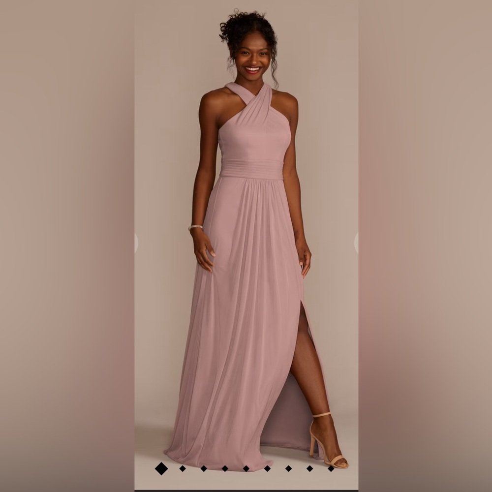 CELEBRATE DB STUDIO
crisscross high-neck mesh dress